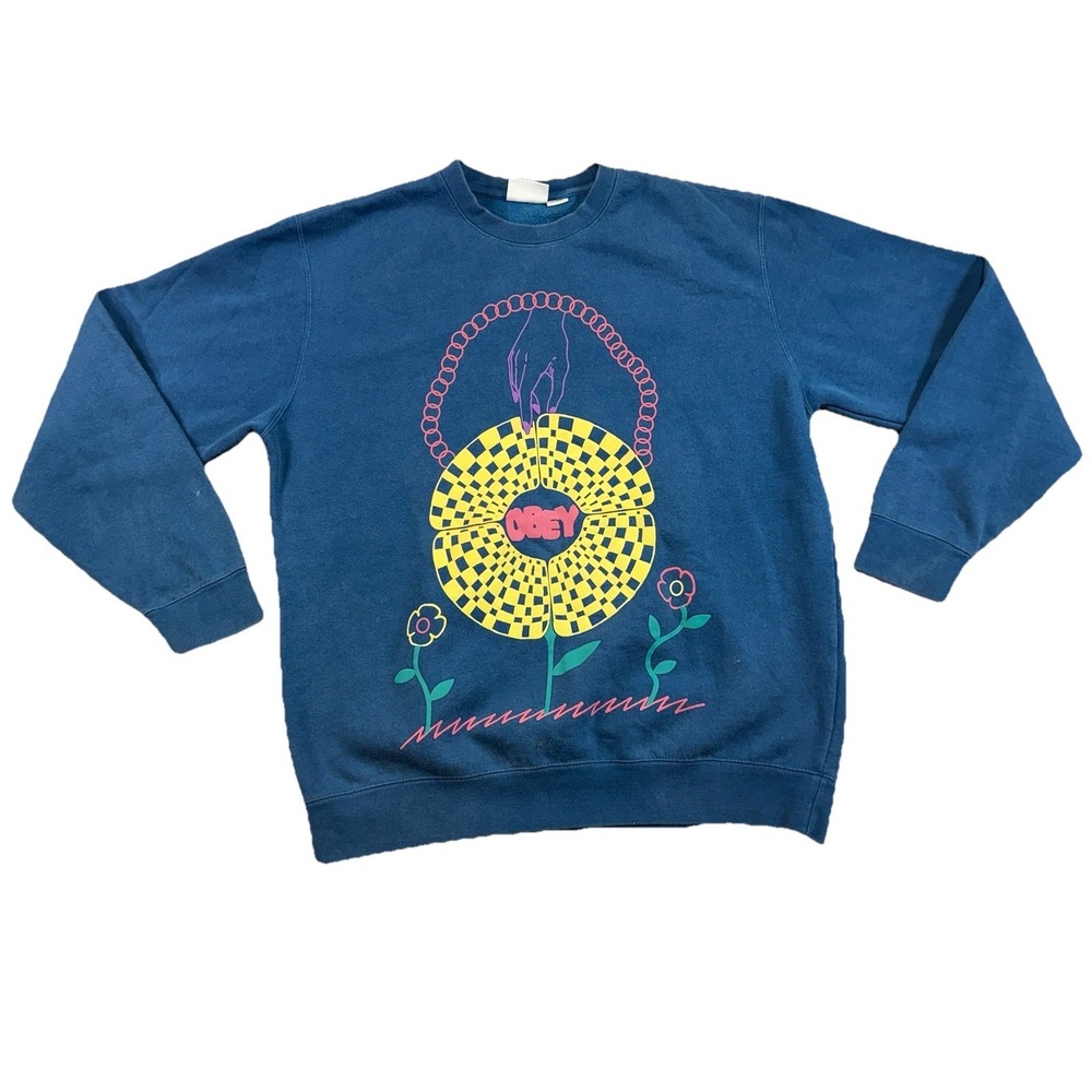 Obey Box Crew Sweatshirt Men's XL In Bloom Blue Sapphire Teal Sz L Normcore